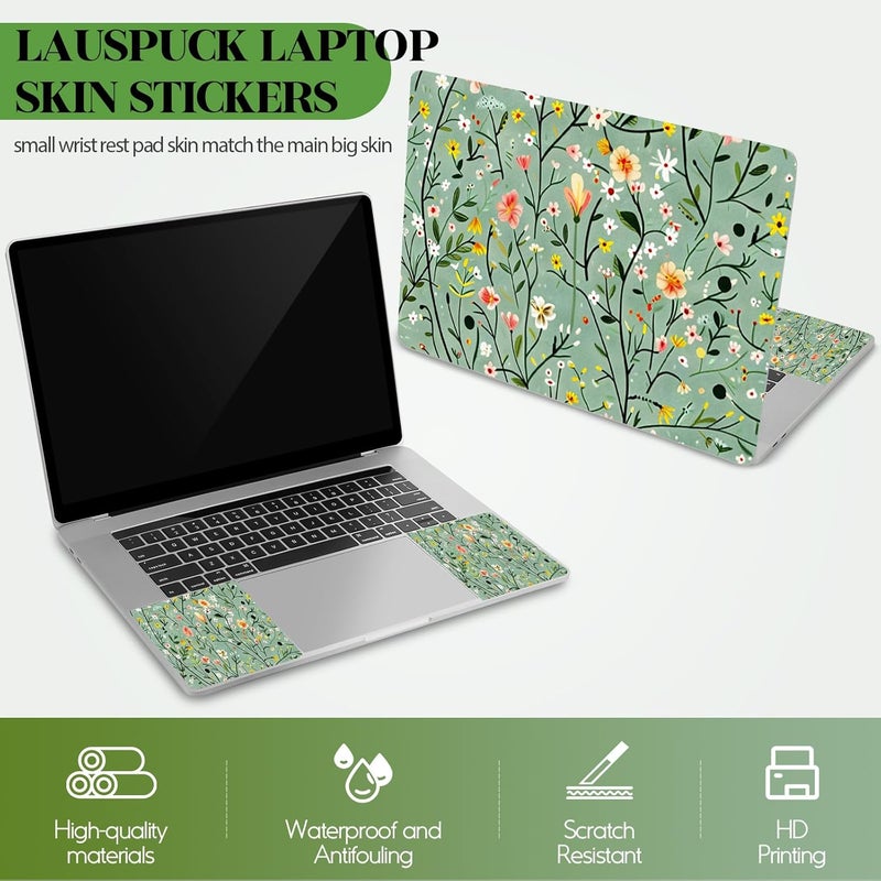 Lauspuck Laptop Skin Sticker Decal,13.3" 14" 15" 15.4" 15.6 inch Laptop Universal Vinyl Skin Sticker Cover, Reusable Art Decal Protector, Green Art Flowers - Image 2